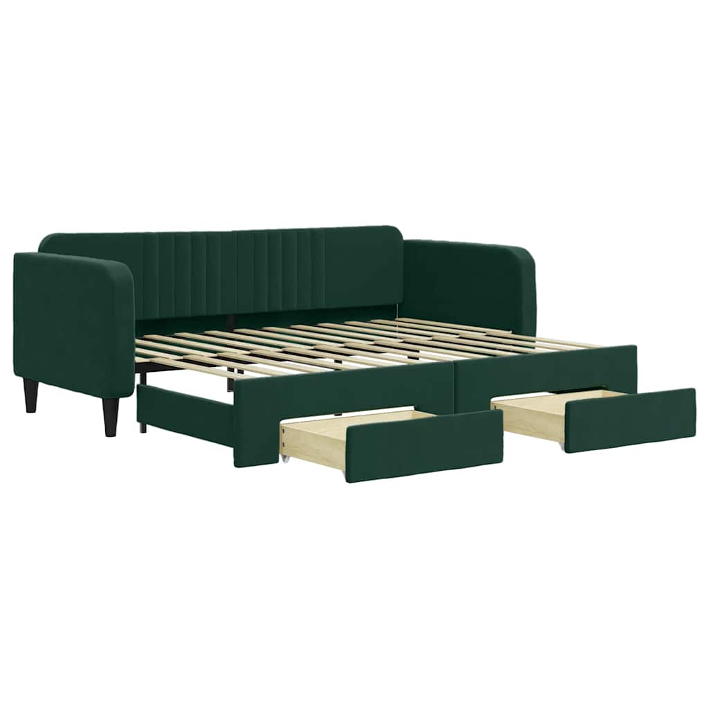 vidaXL Sofa rozsuwana z szufladami, ciemnozielona, 90x200 cm, aksamit