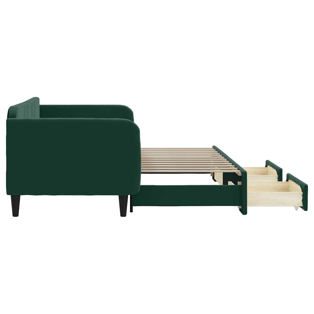 vidaXL Sofa rozsuwana z szufladami, ciemnozielona, 90x200 cm, aksamit