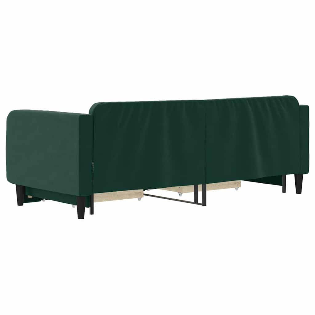 vidaXL Sofa rozsuwana z szufladami, ciemnozielona, 90x200 cm, aksamit