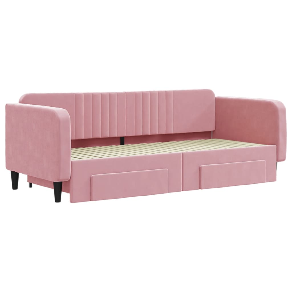 vidaXL Sofa rozsuwana z szufladami, różowa, 90x200 cm, aksamit
