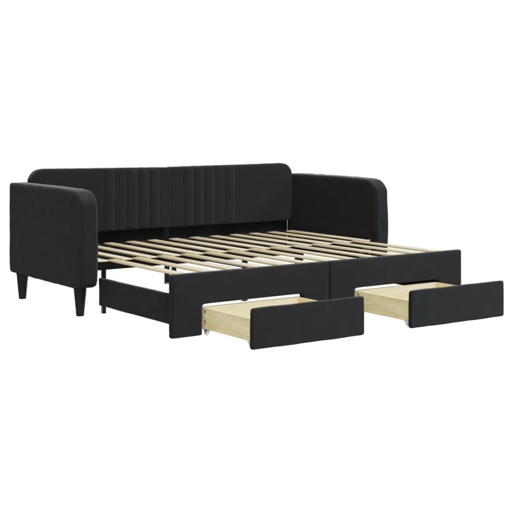 vidaXL Sofa rozsuwana z szufladami, czarna, 90x200 cm, aksamit