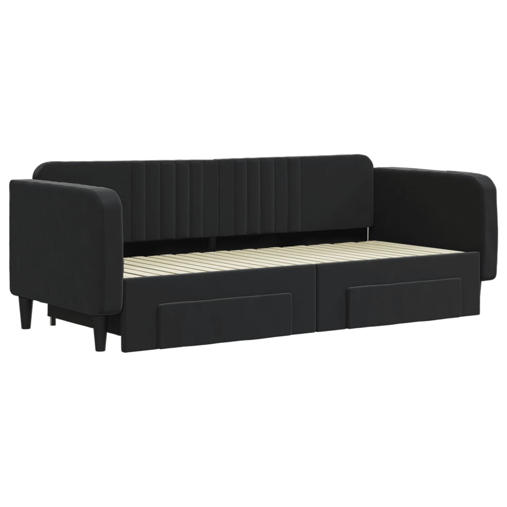 vidaXL Sofa rozsuwana z szufladami, czarna, 90x200 cm, aksamit