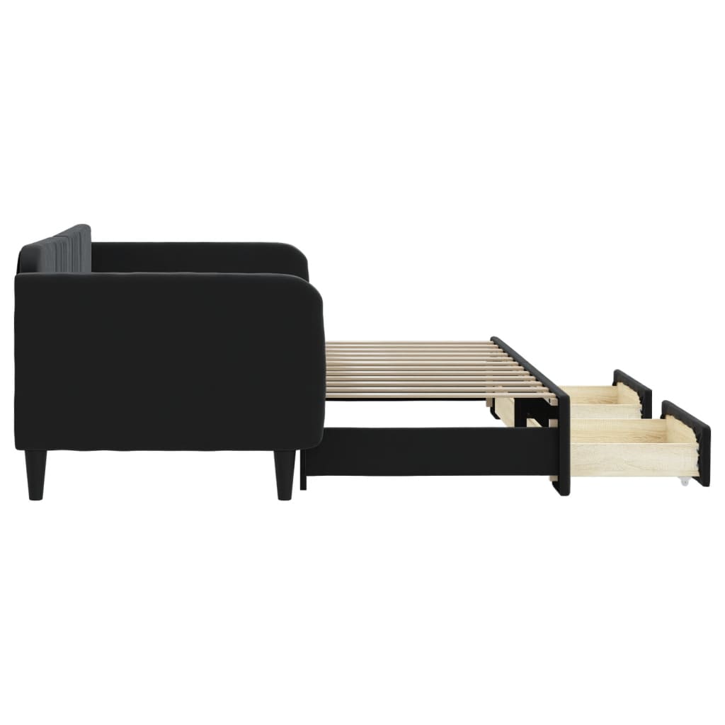 vidaXL Sofa rozsuwana z szufladami, czarna, 90x200 cm, aksamit