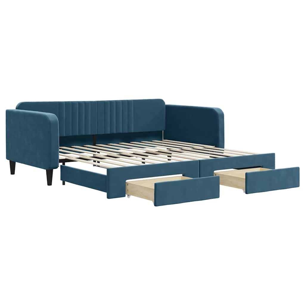vidaXL Sofa rozsuwana z szufladami, niebieska, 100x200 cm, aksamit