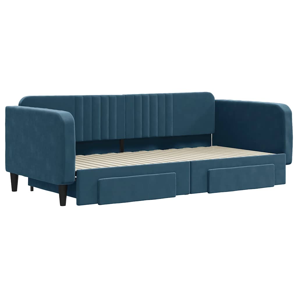 vidaXL Sofa rozsuwana z szufladami, niebieska, 100x200 cm, aksamit