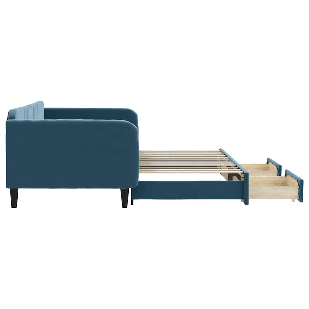 vidaXL Sofa rozsuwana z szufladami, niebieska, 100x200 cm, aksamit
