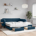 vidaXL Sofa rozsuwana z szufladami, niebieska, 100x200 cm, aksamit