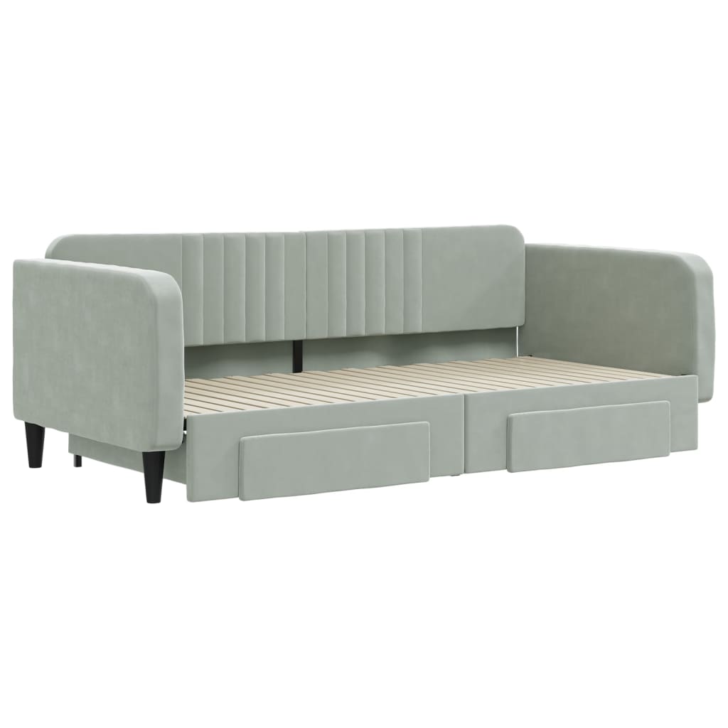 vidaXL Sofa rozsuwana z szufladami, jasnoszara, 100x200 cm, aksamit
