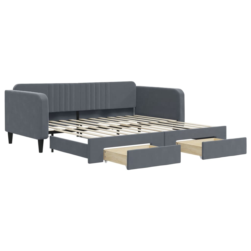 vidaXL Sofa rozsuwana z szufladami, ciemnoszara, 100x200 cm, aksamit