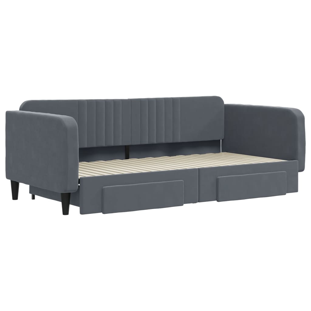 vidaXL Sofa rozsuwana z szufladami, ciemnoszara, 100x200 cm, aksamit