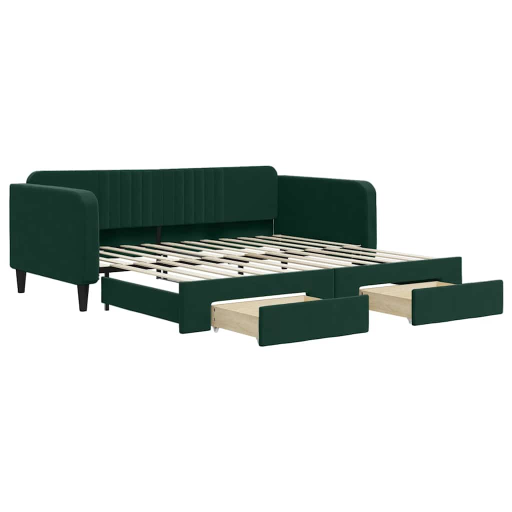 vidaXL Sofa rozsuwana z szufladami, ciemnozielona, 100x200 cm, aksamit