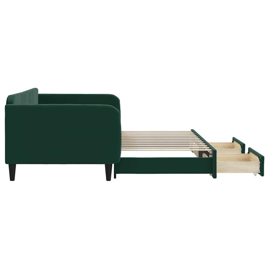 vidaXL Sofa rozsuwana z szufladami, ciemnozielona, 100x200 cm, aksamit