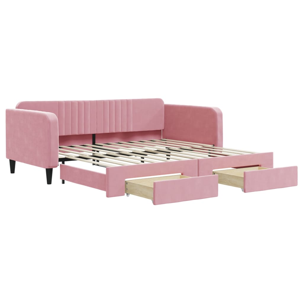 vidaXL Sofa rozsuwana z szufladami, różowa, 100x200 cm, aksamit