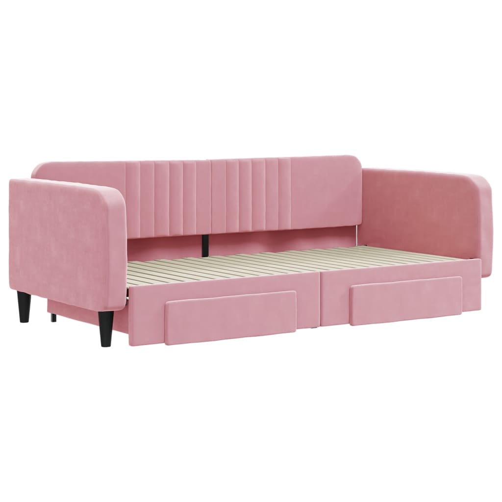 vidaXL Sofa rozsuwana z szufladami, różowa, 100x200 cm, aksamit