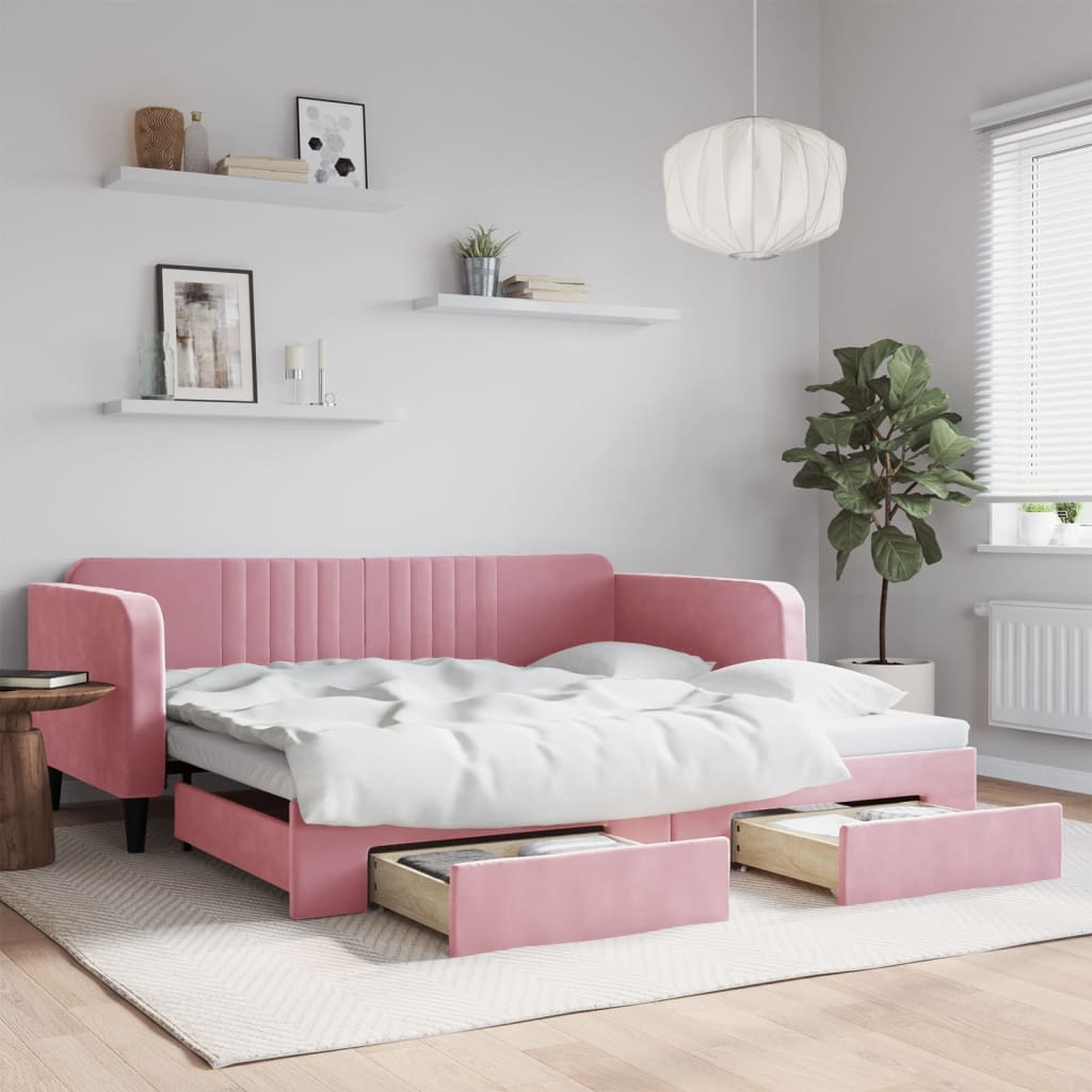 vidaXL Sofa rozsuwana z szufladami, różowa, 100x200 cm, aksamit