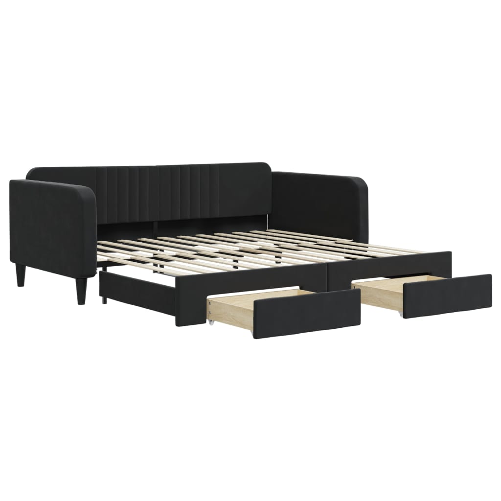 vidaXL Sofa rozsuwana z szufladami, czarna, 100x200 cm, aksamit