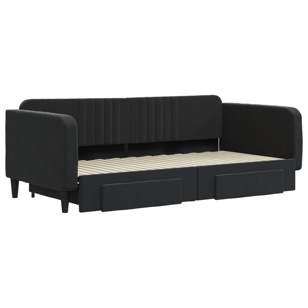 vidaXL Sofa rozsuwana z szufladami, czarna, 100x200 cm, aksamit