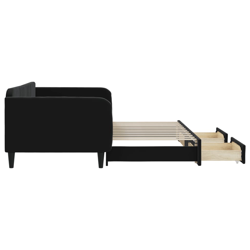 vidaXL Sofa rozsuwana z szufladami, czarna, 100x200 cm, aksamit