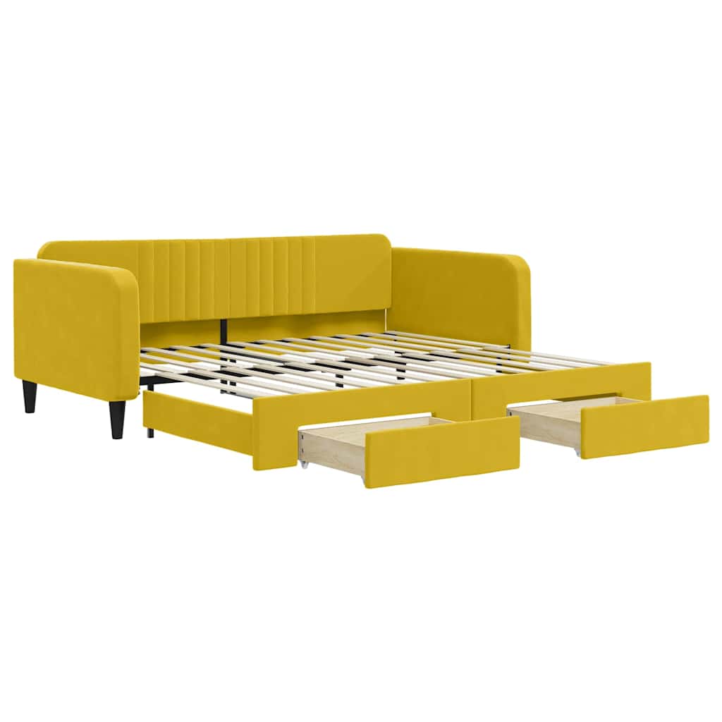 vidaXL Sofa rozsuwana z szufladami, żółta, 100x200 cm, aksamit