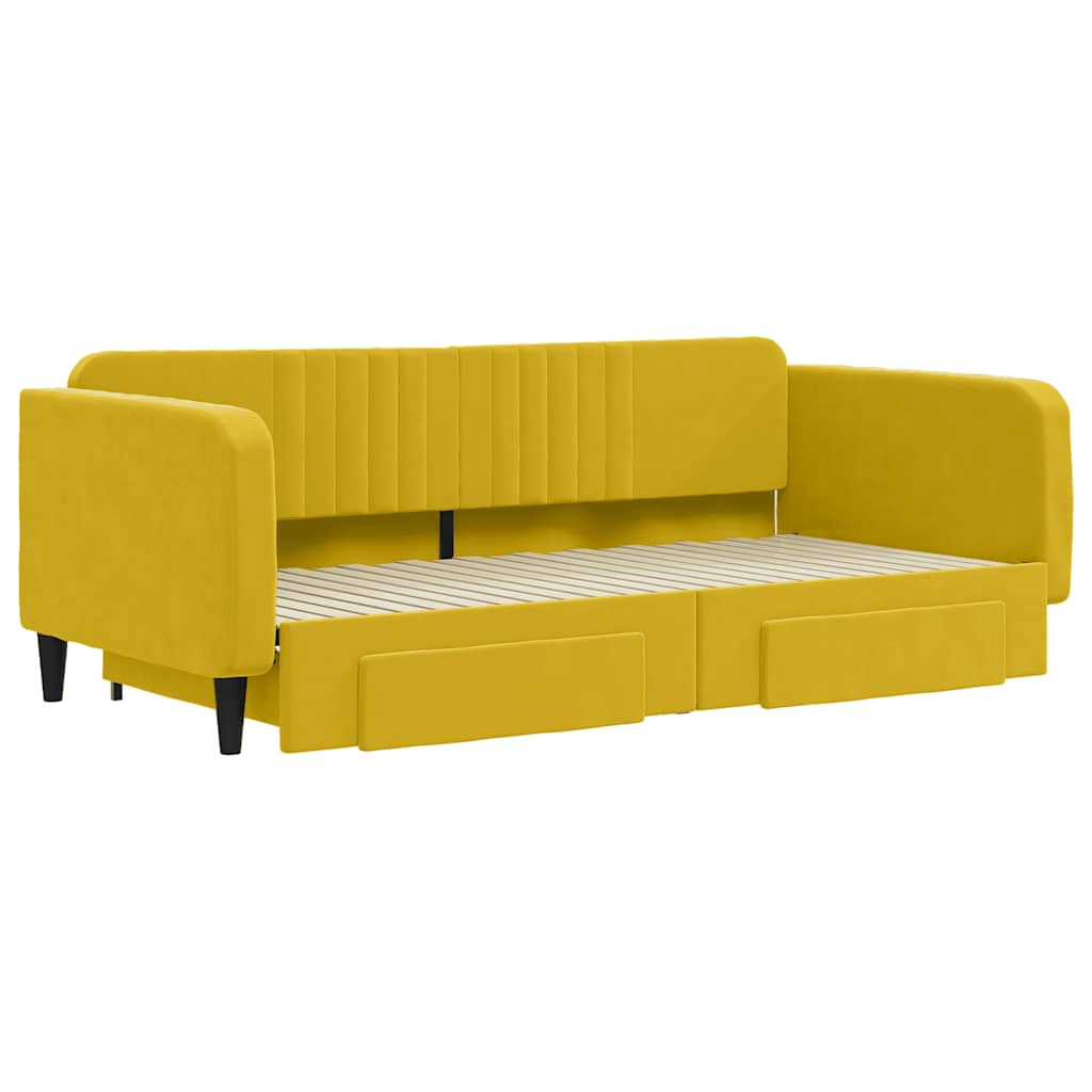 vidaXL Sofa rozsuwana z szufladami, żółta, 100x200 cm, aksamit