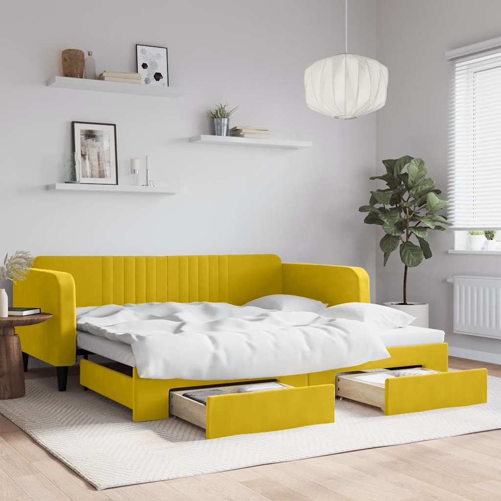 vidaXL Sofa rozsuwana z szufladami, żółta, 100x200 cm, aksamit