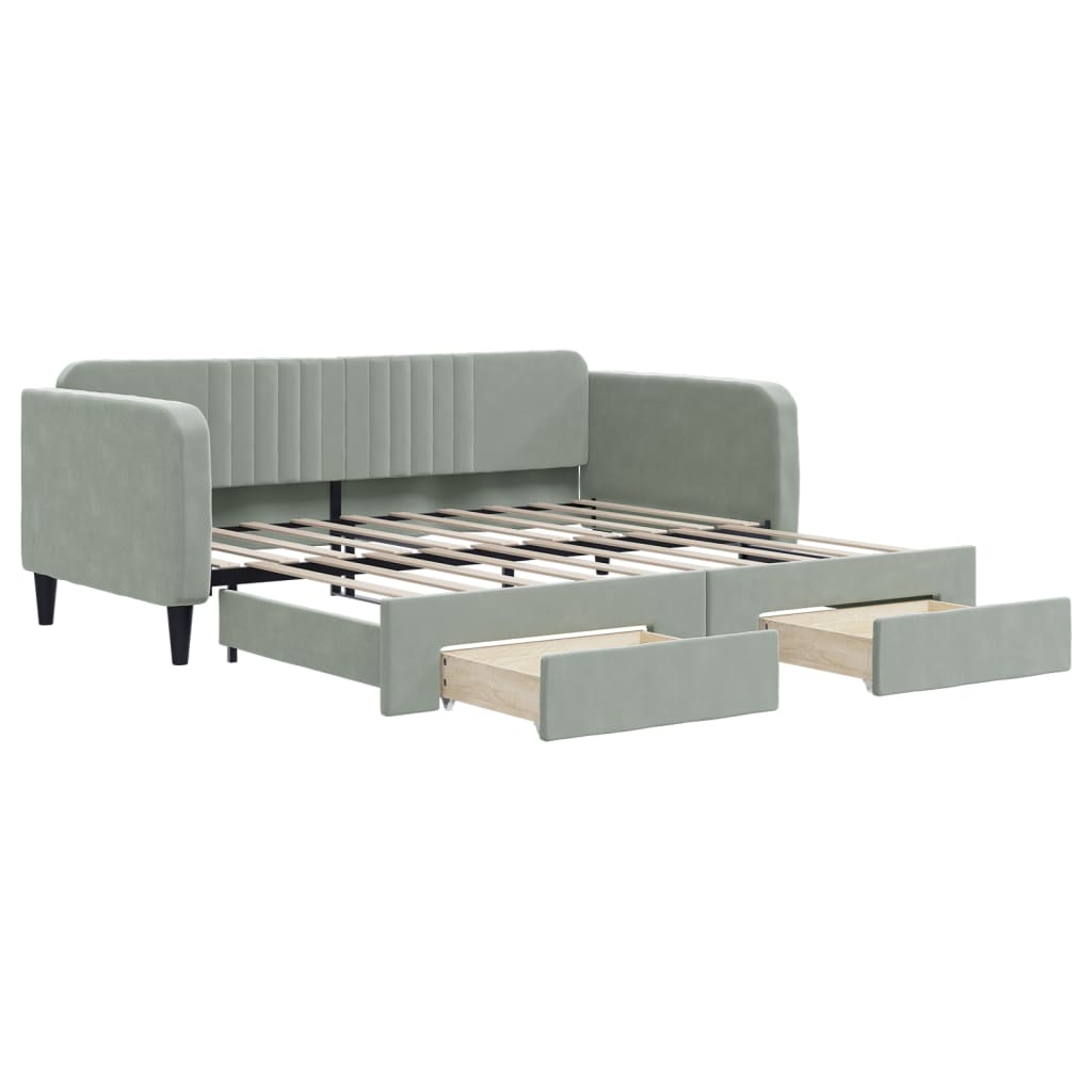 vidaXL Sofa rozsuwana z szufladami, jasnoszara, 90x190 cm, aksamit