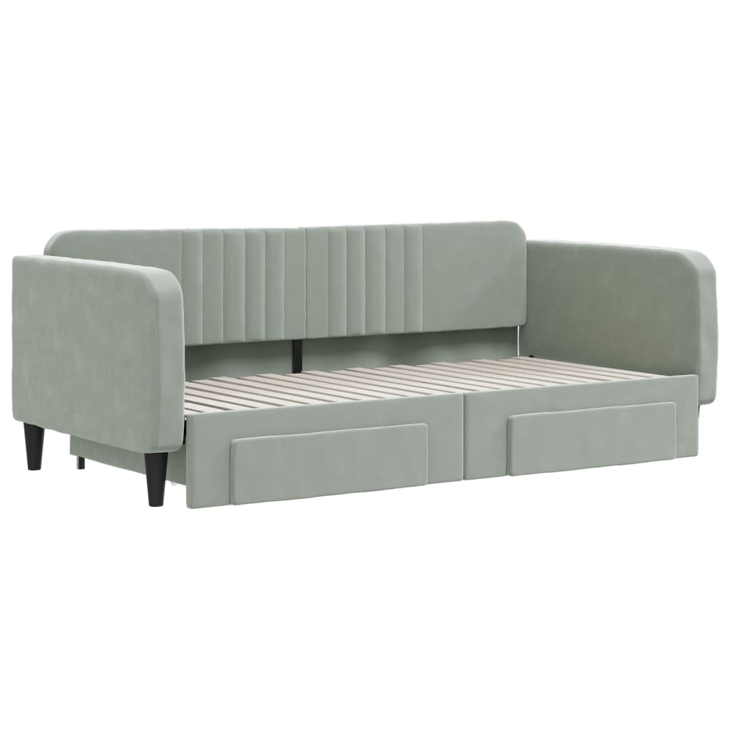 vidaXL Sofa rozsuwana z szufladami, jasnoszara, 90x190 cm, aksamit