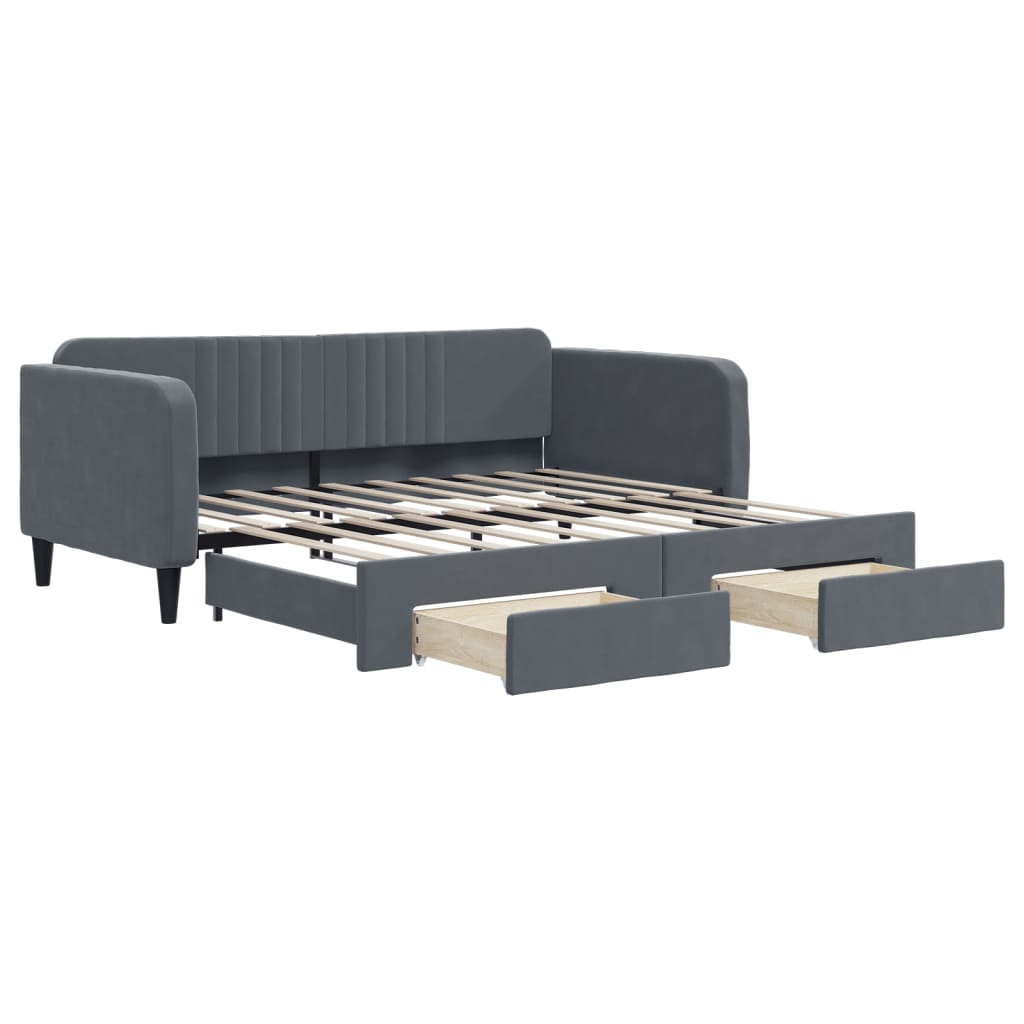 vidaXL Sofa rozsuwana z szufladami, ciemnoszara, 90x190 cm, aksamit