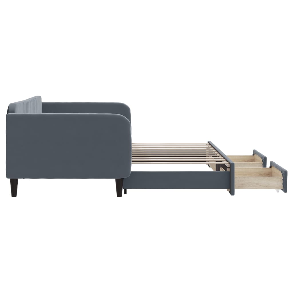 vidaXL Sofa rozsuwana z szufladami, ciemnoszara, 90x190 cm, aksamit