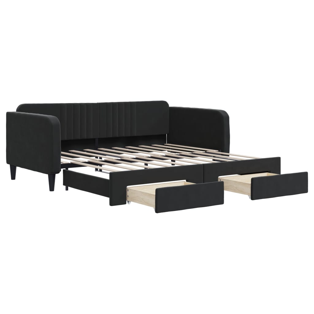 vidaXL Sofa rozsuwana z szufladami, czarna, 90x190 cm, aksamit