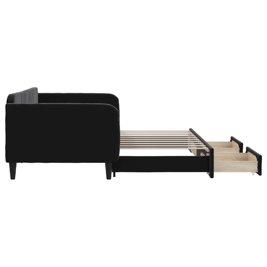vidaXL Sofa rozsuwana z szufladami, czarna, 90x190 cm, aksamit