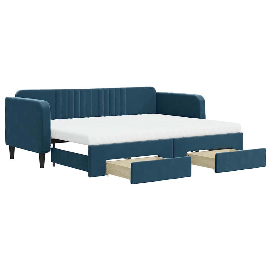 vidaXL Sofa rozsuwana z szufladami, niebieska, 80x200 cm, aksamit