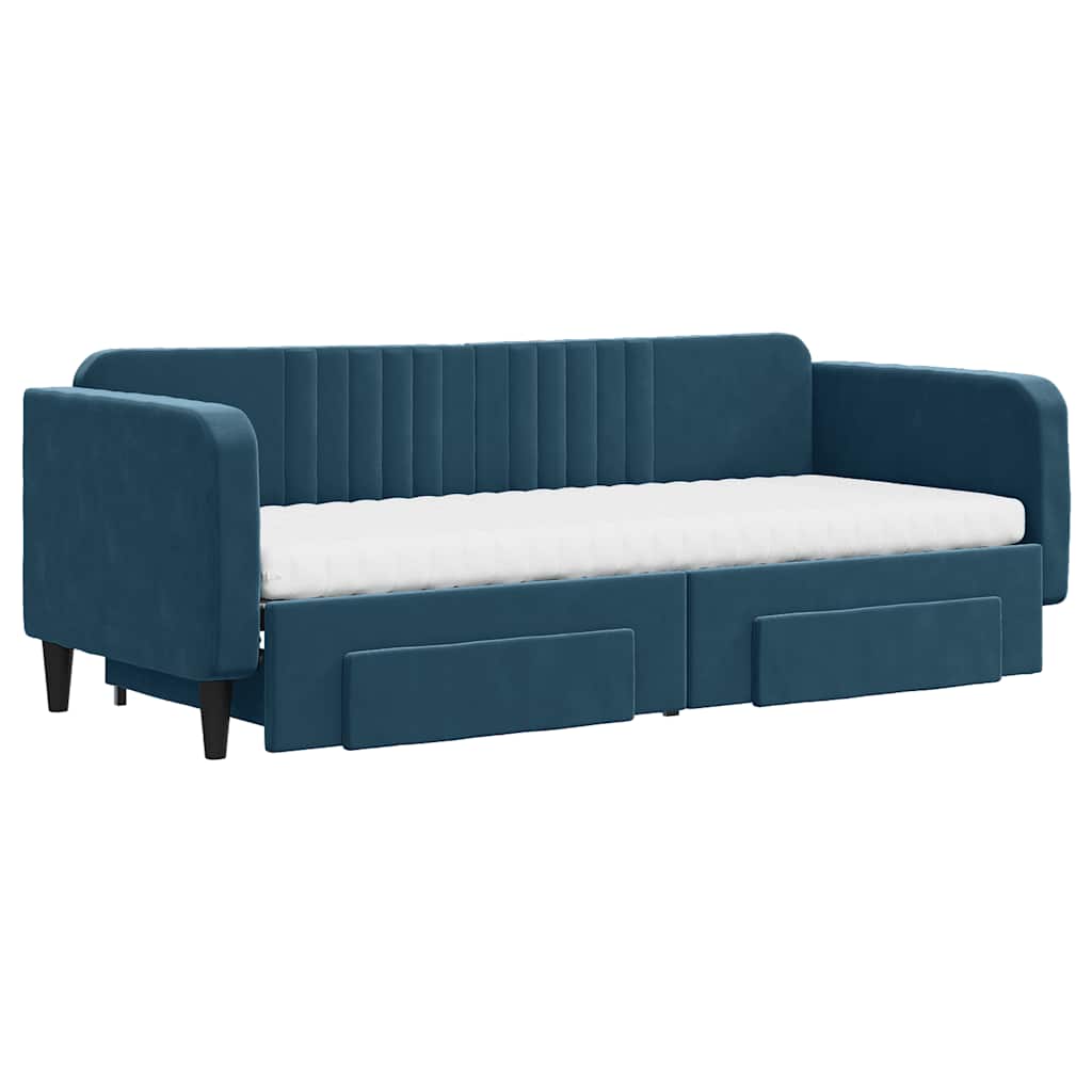 vidaXL Sofa rozsuwana z szufladami, niebieska, 80x200 cm, aksamit