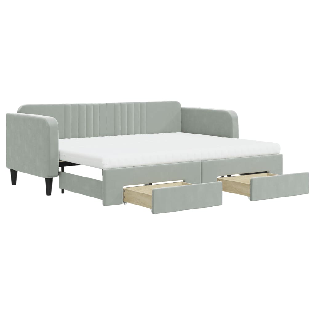 vidaXL Sofa rozsuwana z szufladami, jasnoszara, 80x200 cm, aksamit