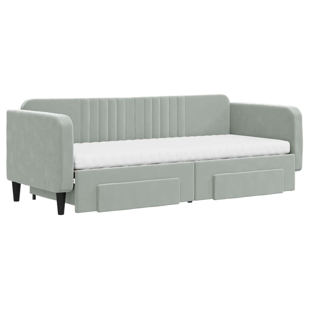 vidaXL Sofa rozsuwana z szufladami, jasnoszara, 80x200 cm, aksamit