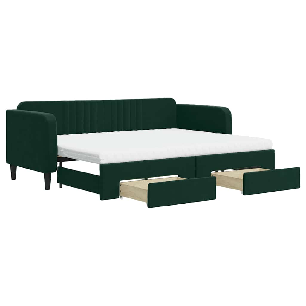 vidaXL Sofa rozsuwana z szufladami, ciemnozielona, 80x200 cm, aksamit