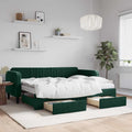 vidaXL Sofa rozsuwana z szufladami, ciemnozielona, 80x200 cm, aksamit