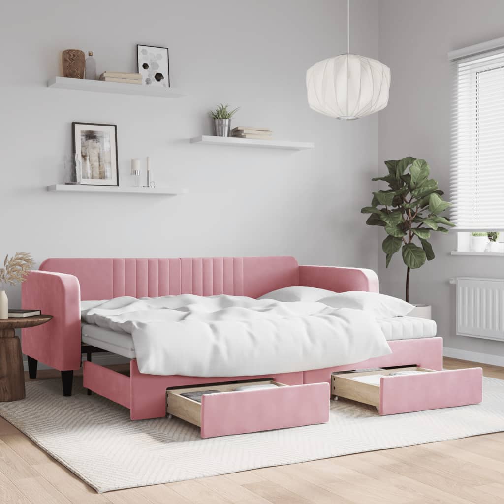 vidaXL Sofa rozsuwana z szufladami, różowa, 80x200 cm, aksamit