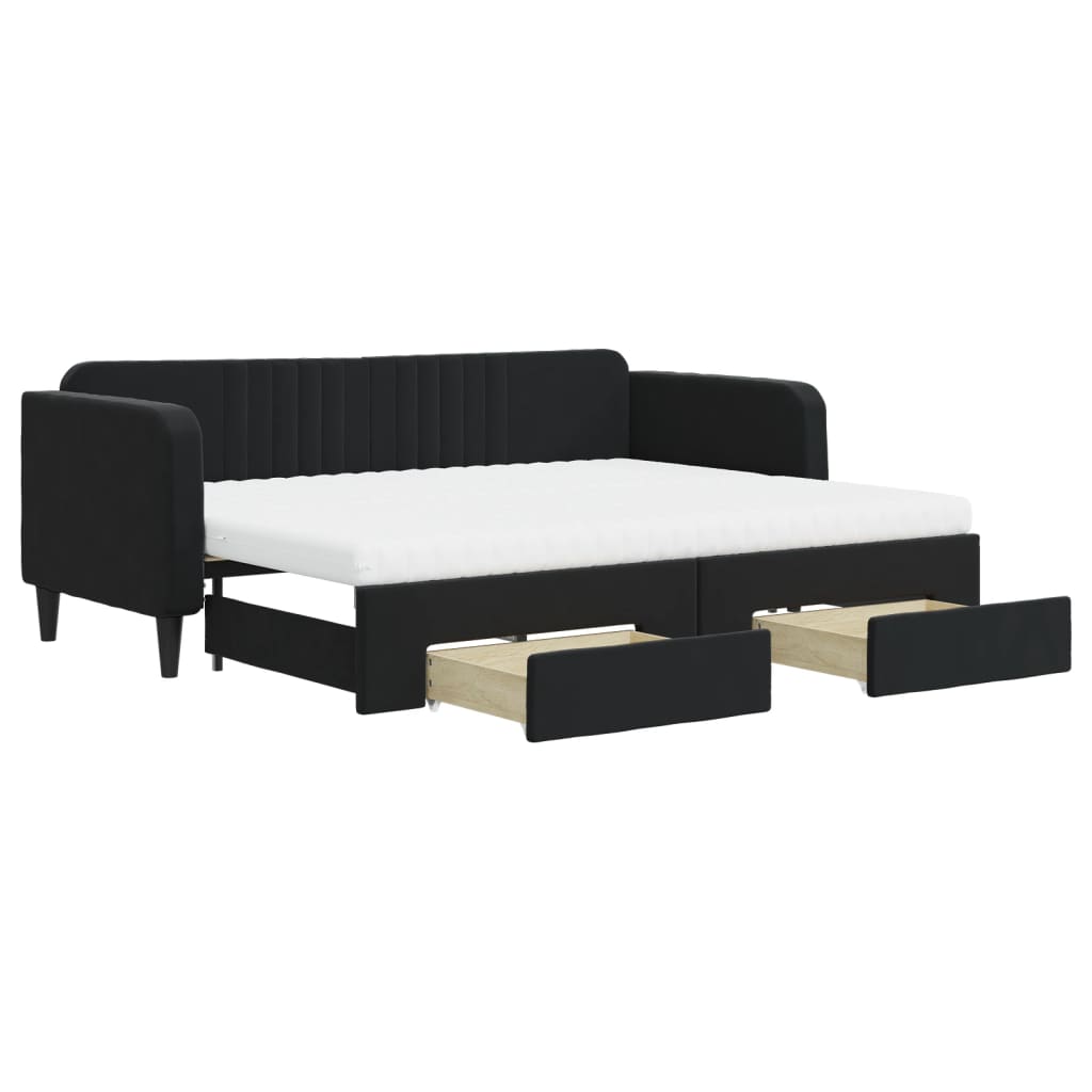 vidaXL Sofa rozsuwana z szufladami, czarna, 80x200 cm, aksamit
