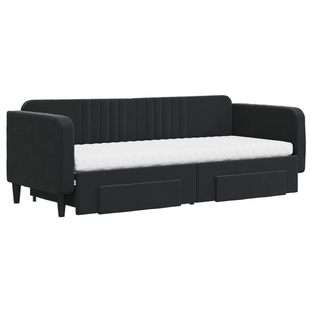 vidaXL Sofa rozsuwana z szufladami, czarna, 80x200 cm, aksamit