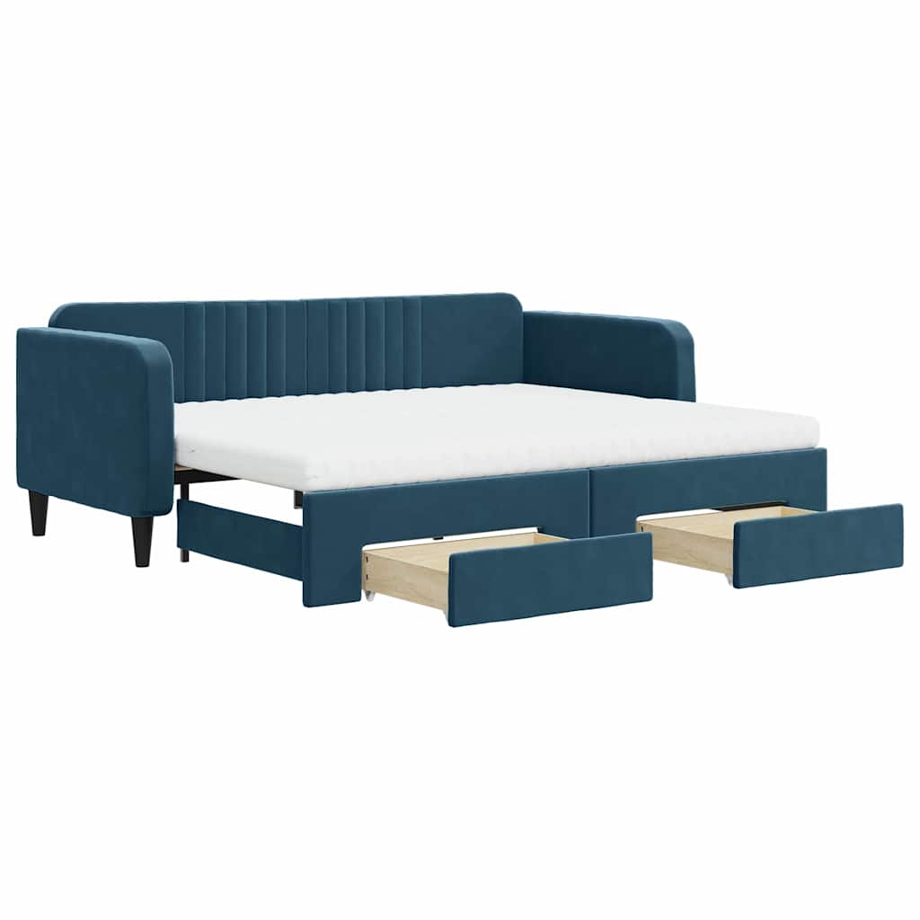 vidaXL Sofa rozsuwana z szufladami, niebieska, 90x200 cm, aksamit