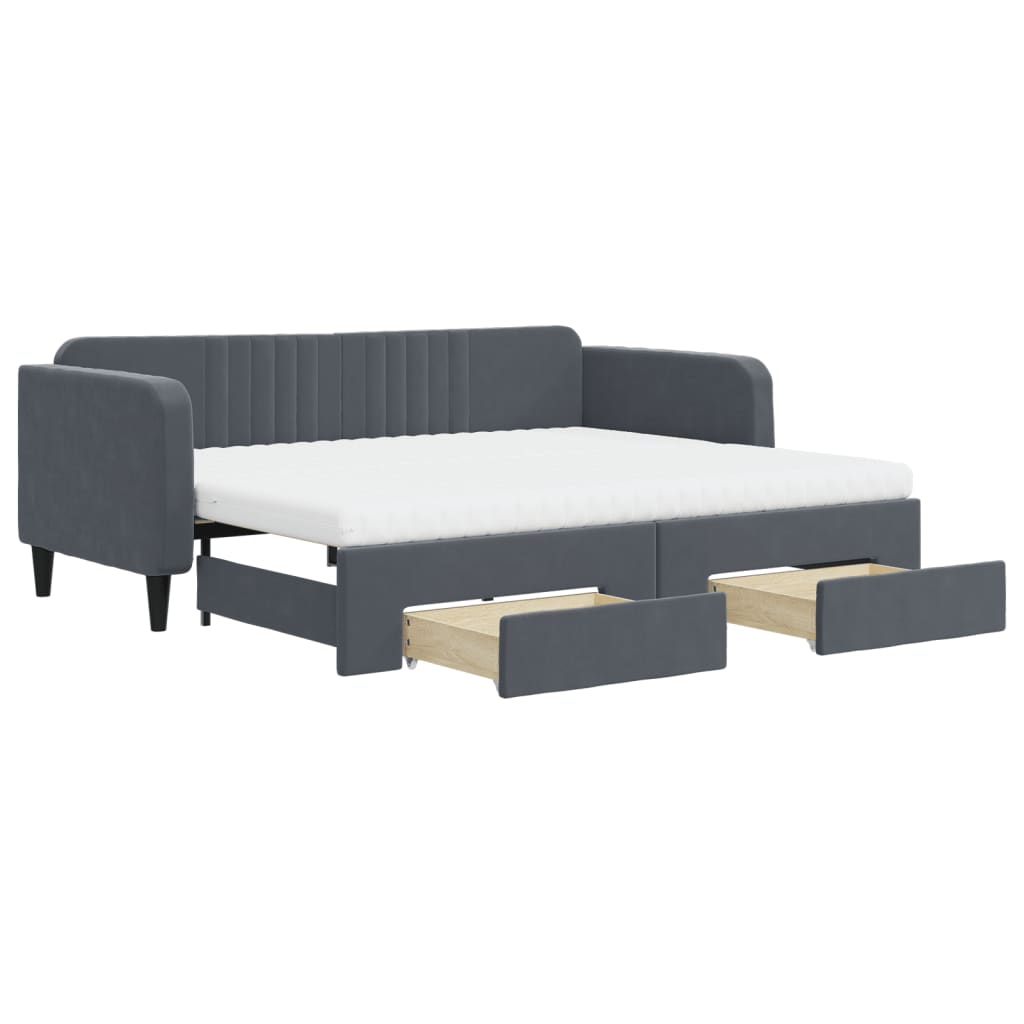 vidaXL Sofa rozsuwana z szufladami, ciemnoszara, 90x200 cm, aksamit