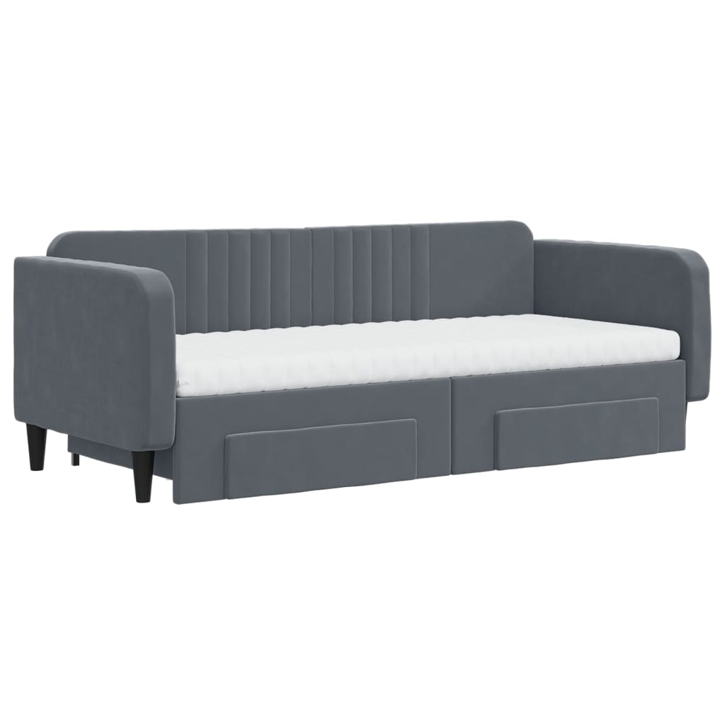 vidaXL Sofa rozsuwana z szufladami, ciemnoszara, 90x200 cm, aksamit