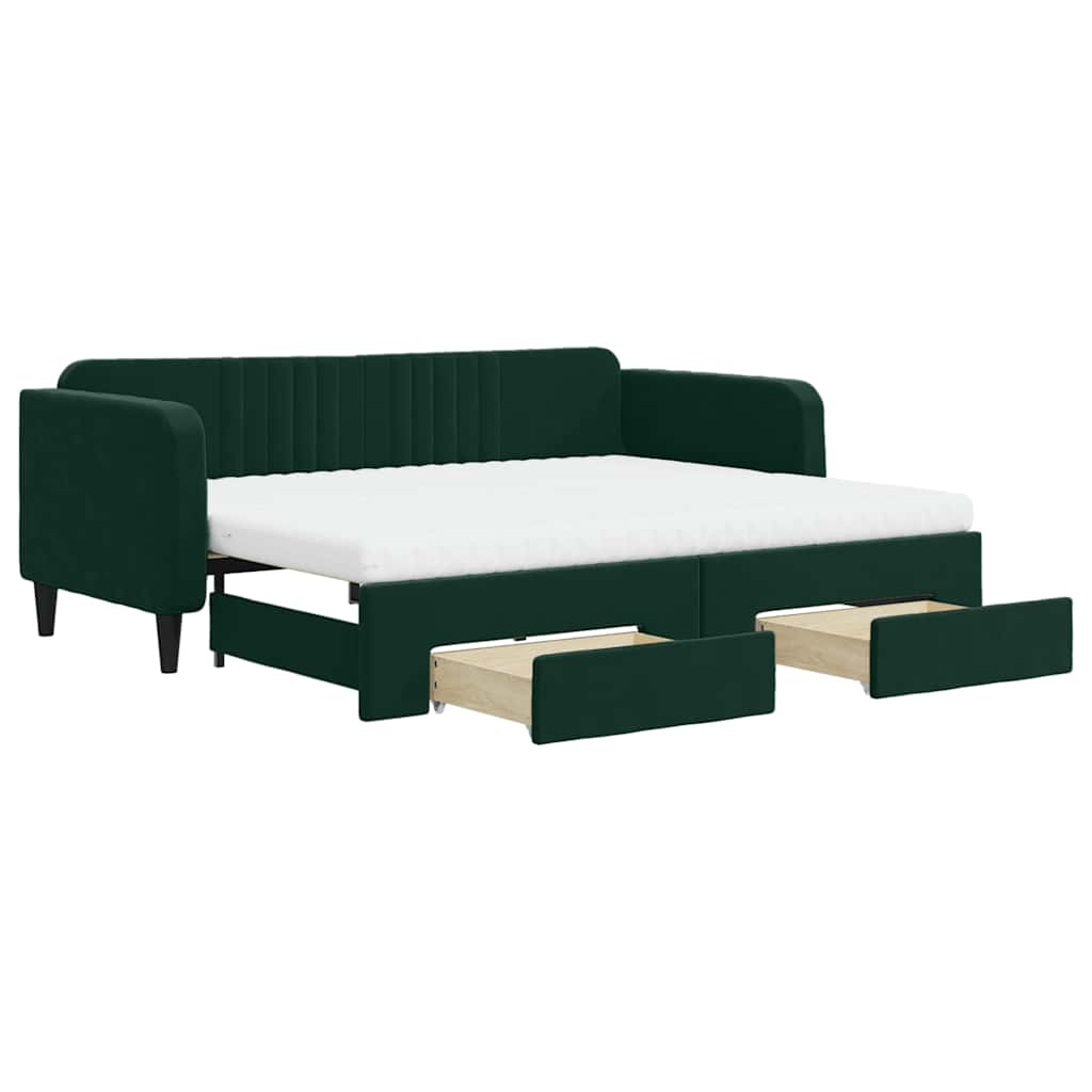 vidaXL Sofa rozsuwana z szufladami, ciemnozielona, 90x200 cm, aksamit