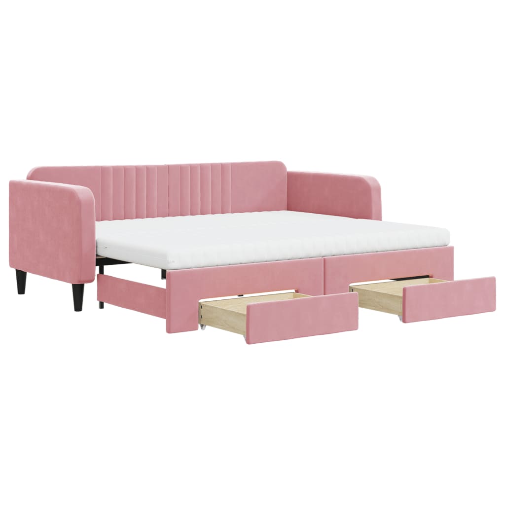 vidaXL Sofa rozsuwana z szufladami, różowa, 90x200 cm, aksamit