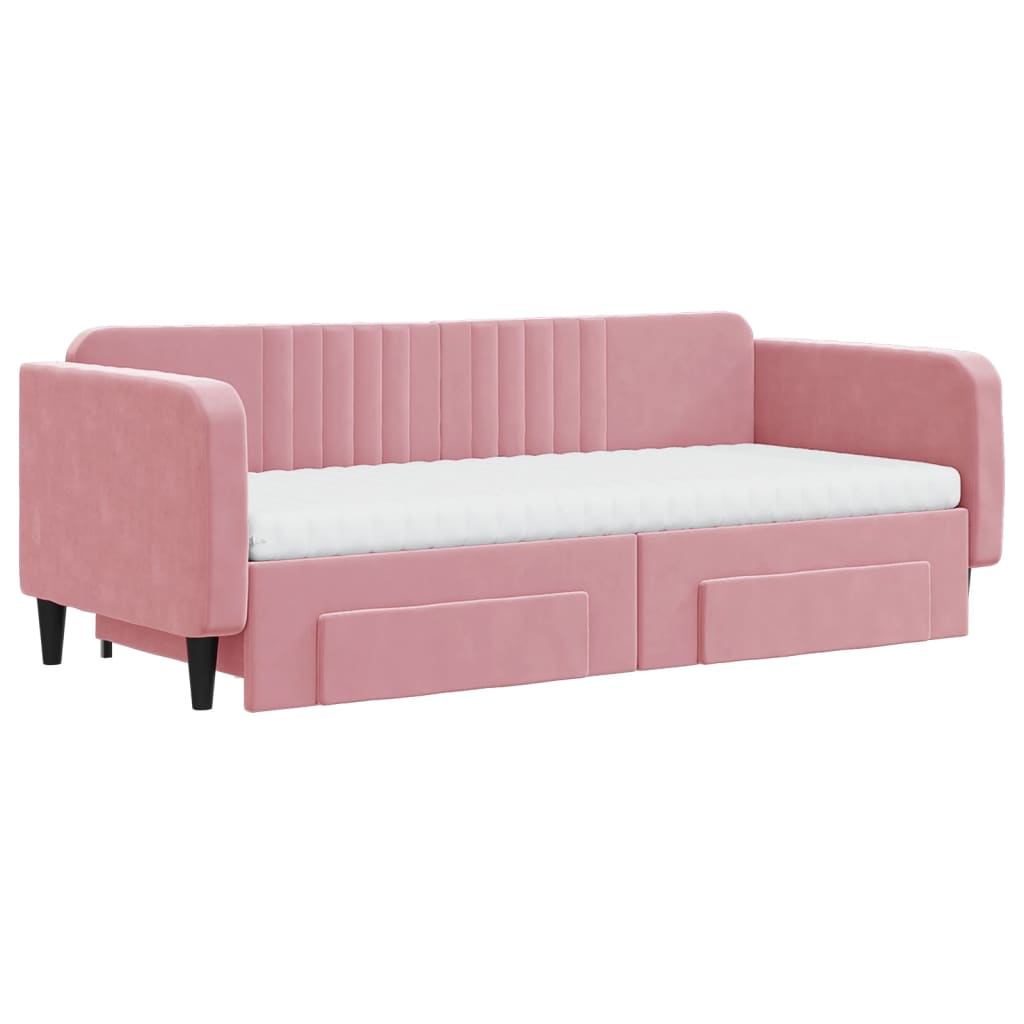 vidaXL Sofa rozsuwana z szufladami, różowa, 90x200 cm, aksamit