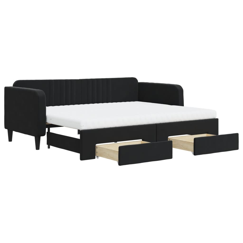 vidaXL Sofa rozsuwana z szufladami, czarna, 90x200 cm, aksamit