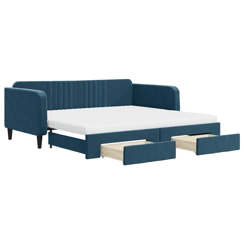 vidaXL Sofa rozsuwana z szufladami, niebieska, 100x200 cm, aksamit