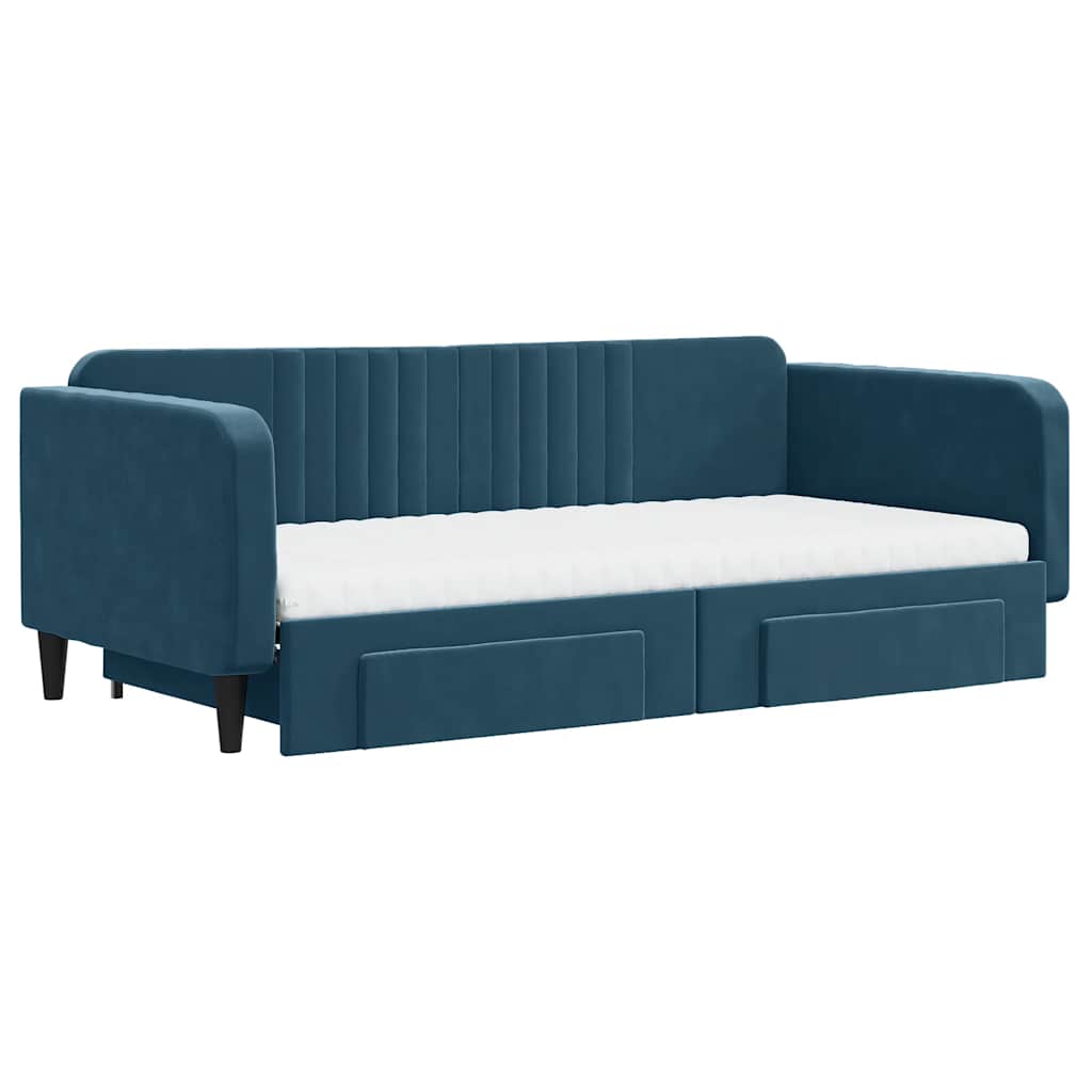 vidaXL Sofa rozsuwana z szufladami, niebieska, 100x200 cm, aksamit