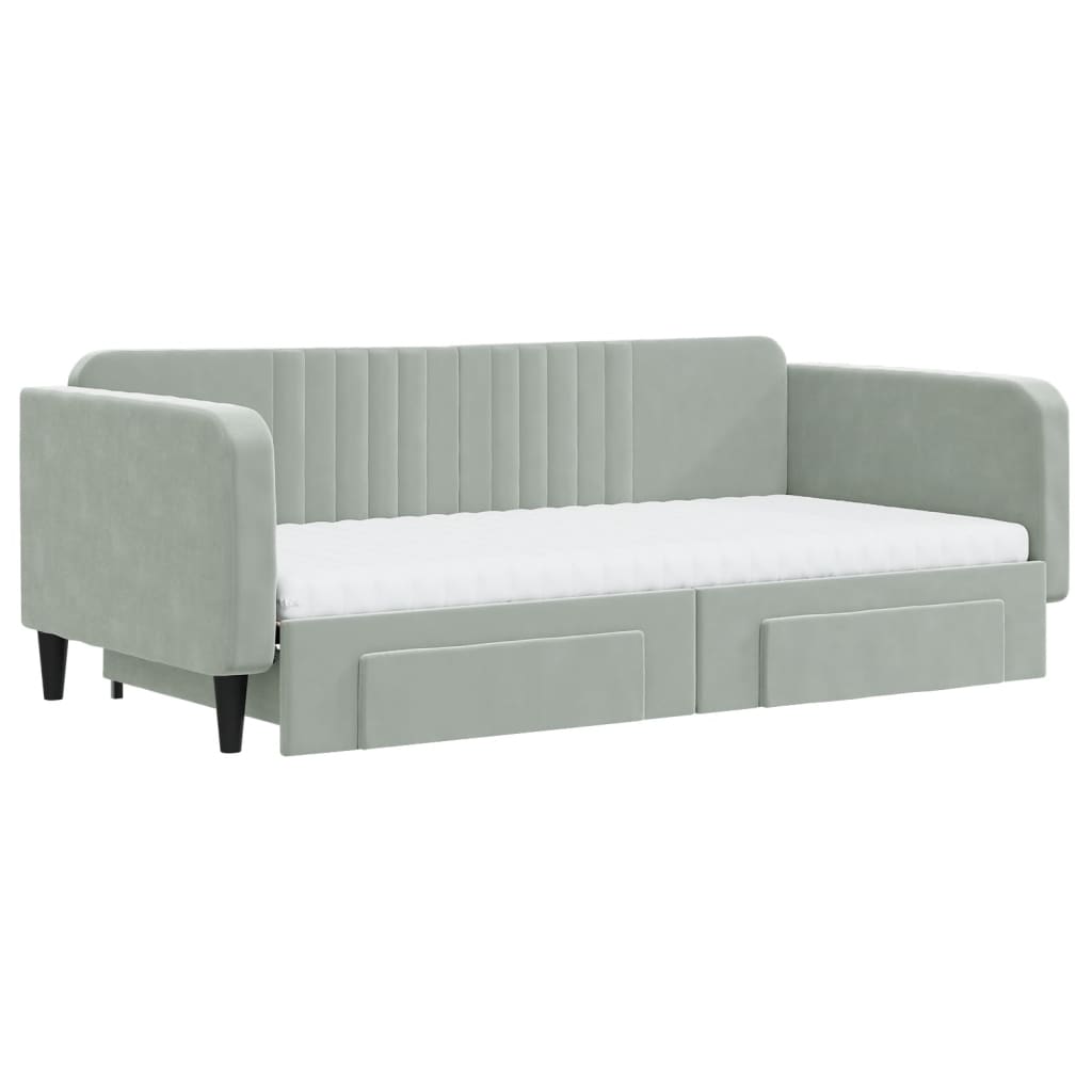 vidaXL Sofa rozsuwana z szufladami, jasnoszara, 100x200 cm, aksamit